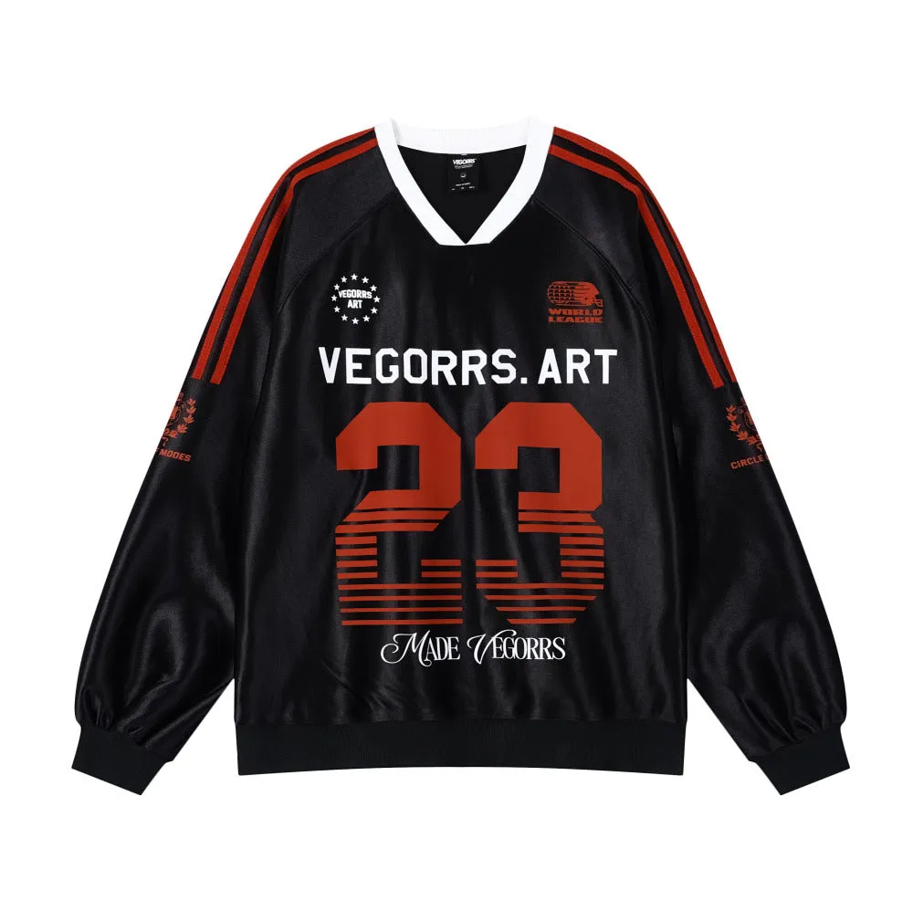 Toleet  Autumn American Retro Sports Style Jersey V-neck Loose Men's and Women's Neutral Sweater