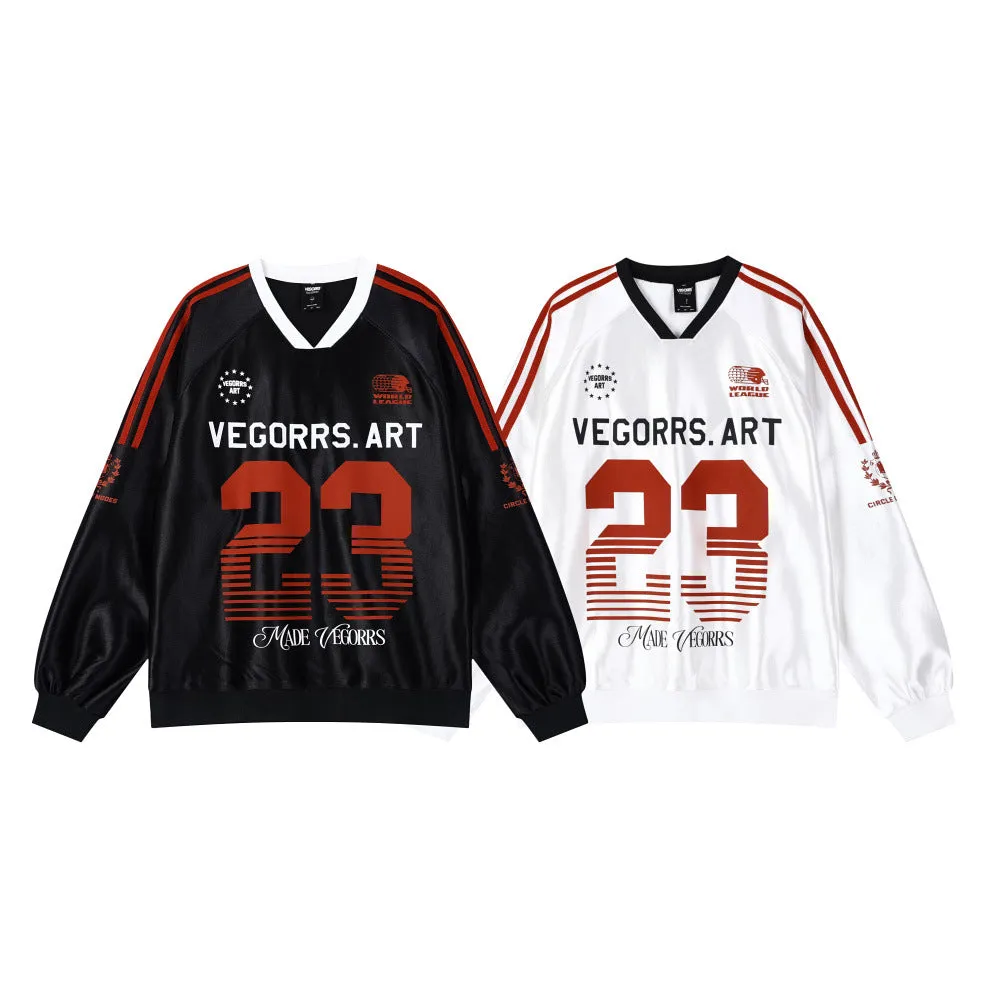 Toleet  Autumn American Retro Sports Style Jersey V-neck Loose Men's and Women's Neutral Sweater