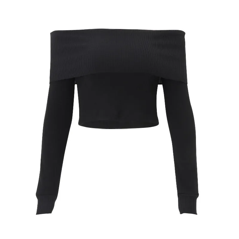 Toleet date night outfit Women's Street off-Shoulder Thread Knitted Sexy Long-Sleeved Top for Women