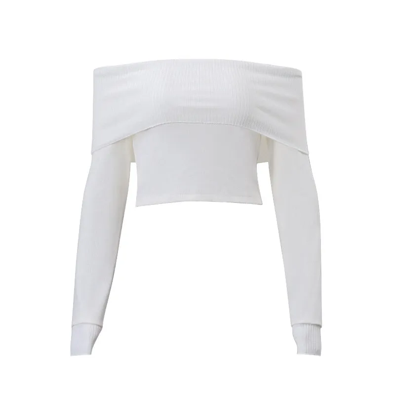 Toleet date night outfit Women's Street off-Shoulder Thread Knitted Sexy Long-Sleeved Top for Women