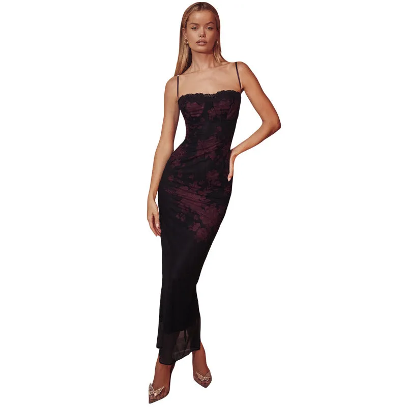Toleet dress Style Spring and Summer New Women's Clothing Fashion Sexy Strap Lace Slim Hip Print Retro Dress