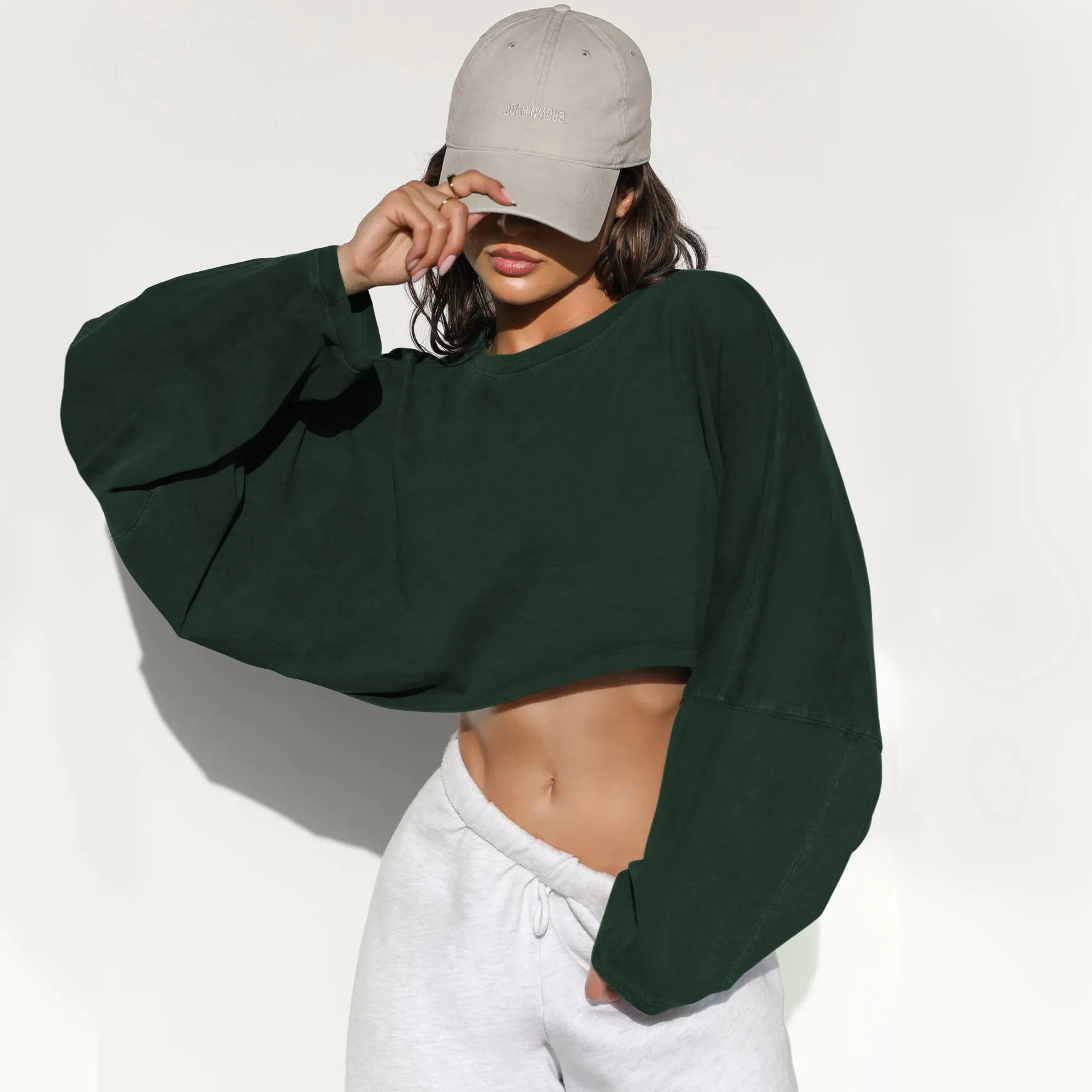 Toleet fall inspo outfits Autumn Sweater Women's Solid Color Short Pullover Loose Cropped Top round Neck Sweatshirt