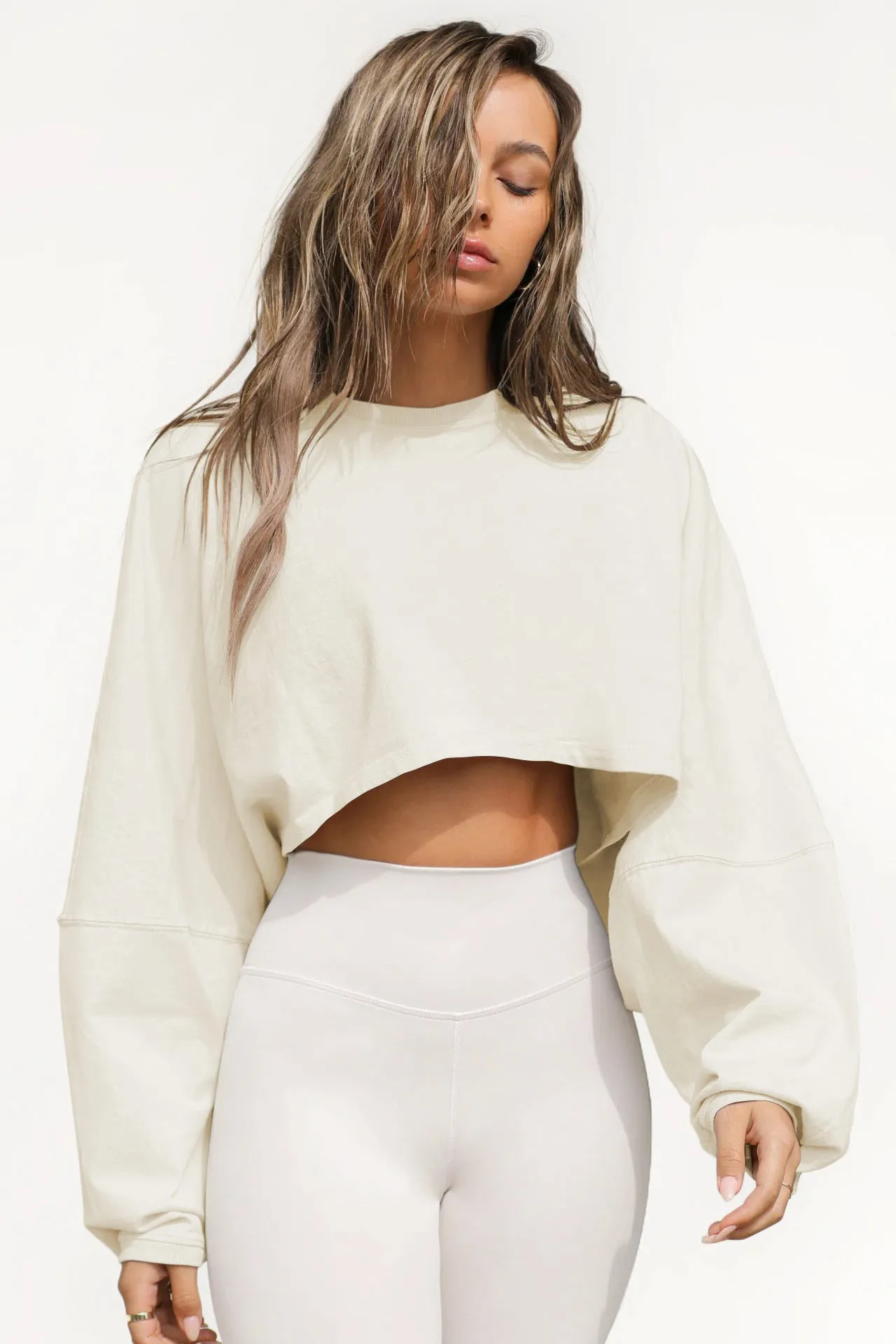 Toleet fall inspo outfits Autumn Sweater Women's Solid Color Short Pullover Loose Cropped Top round Neck Sweatshirt
