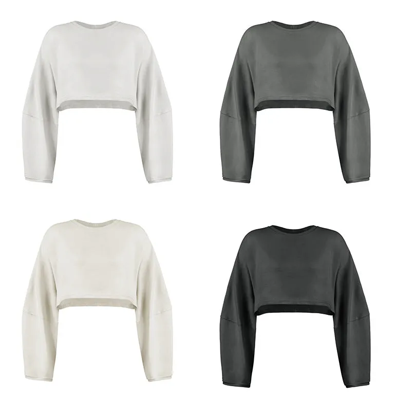 Toleet fall inspo outfits Autumn Sweater Women's Solid Color Short Pullover Loose Cropped Top round Neck Sweatshirt