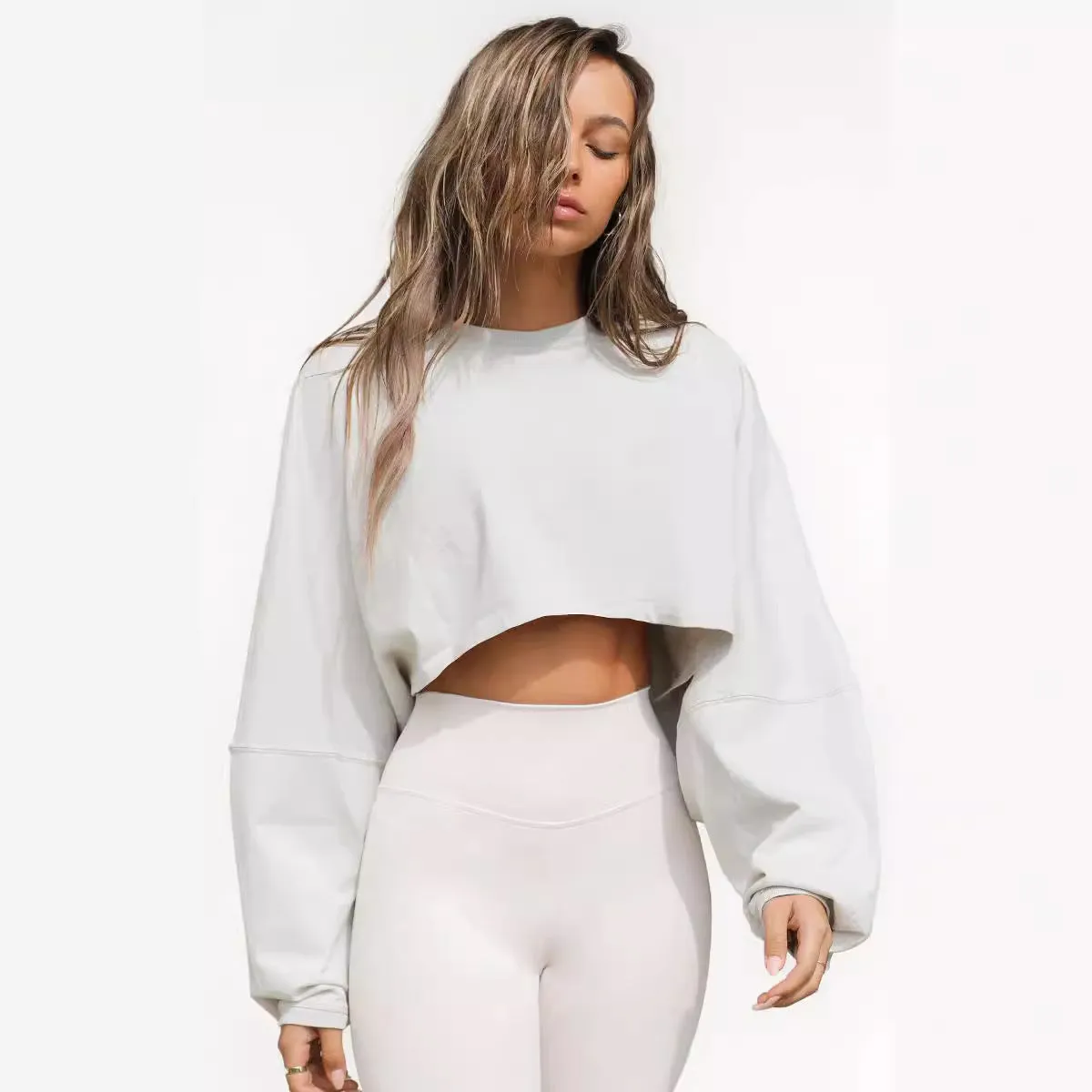 Toleet fall inspo outfits Autumn Sweater Women's Solid Color Short Pullover Loose Cropped Top round Neck Sweatshirt