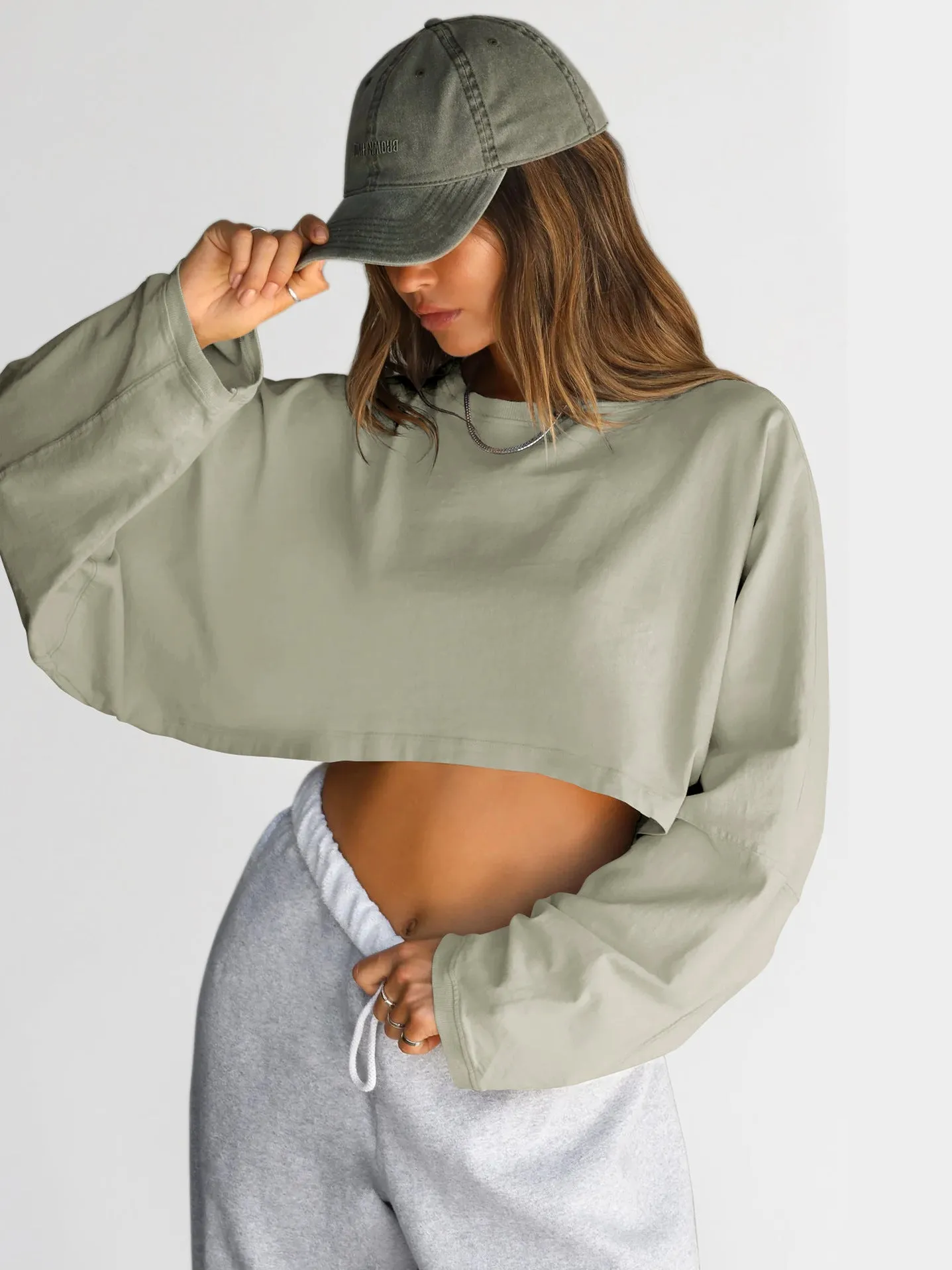 Toleet fall inspo outfits Autumn Sweater Women's Solid Color Short Pullover Loose Cropped Top round Neck Sweatshirt