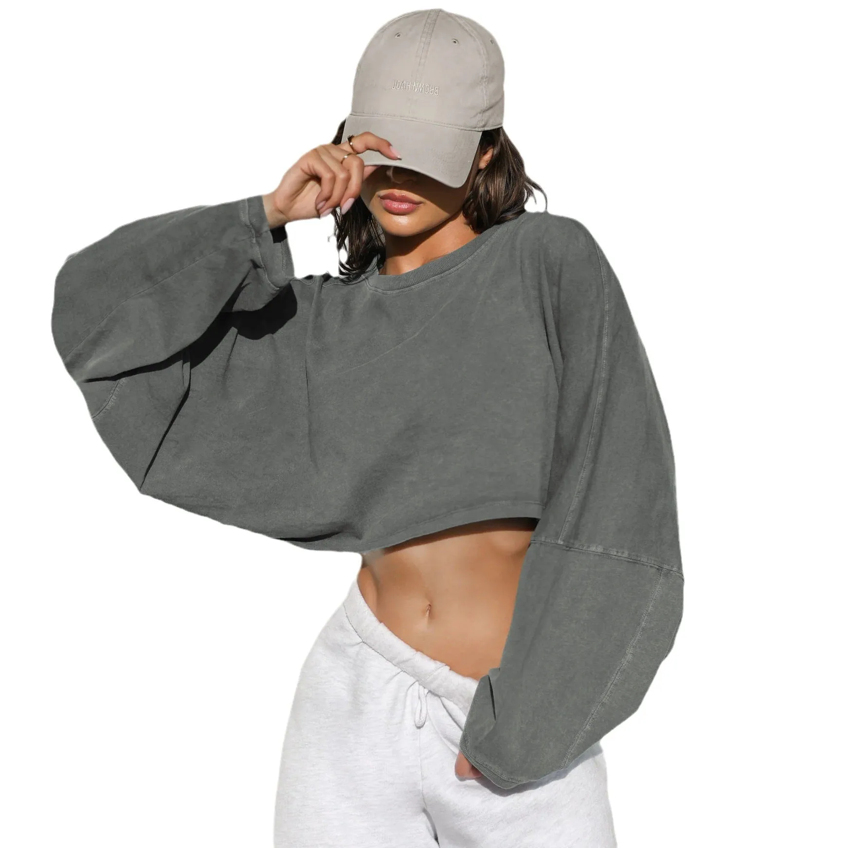 Toleet fall inspo outfits Autumn Sweater Women's Solid Color Short Pullover Loose Cropped Top round Neck Sweatshirt
