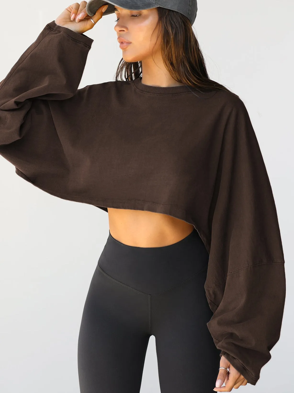 Toleet fall inspo outfits Autumn Sweater Women's Solid Color Short Pullover Loose Cropped Top round Neck Sweatshirt