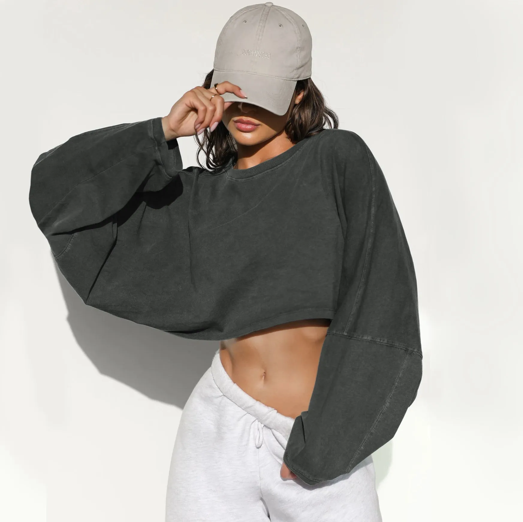 Toleet fall inspo outfits Autumn Sweater Women's Solid Color Short Pullover Loose Cropped Top round Neck Sweatshirt