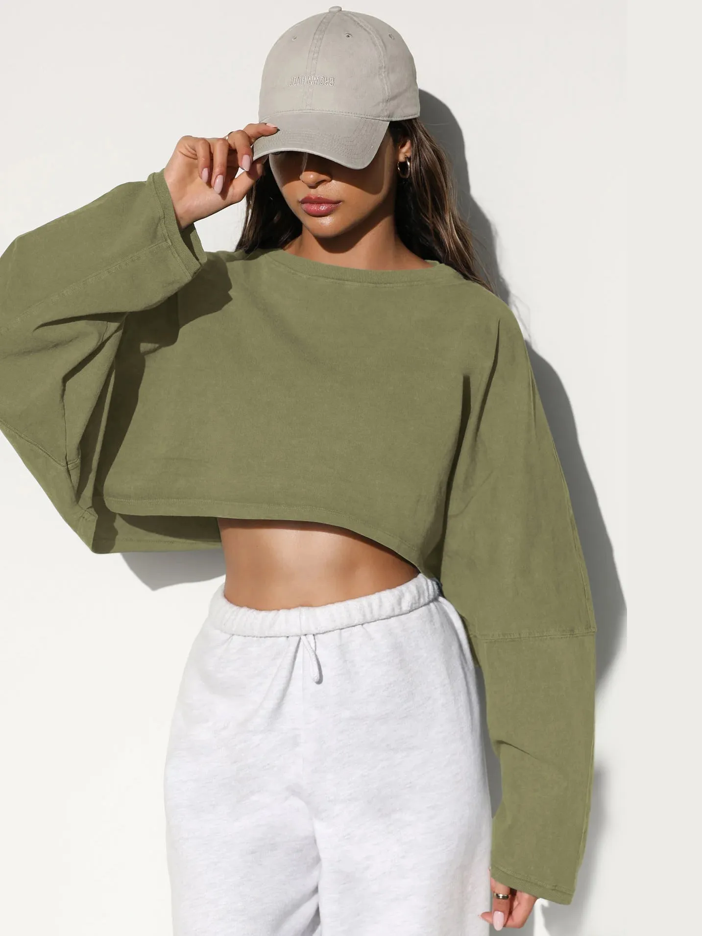 Toleet fall inspo outfits Autumn Sweater Women's Solid Color Short Pullover Loose Cropped Top round Neck Sweatshirt