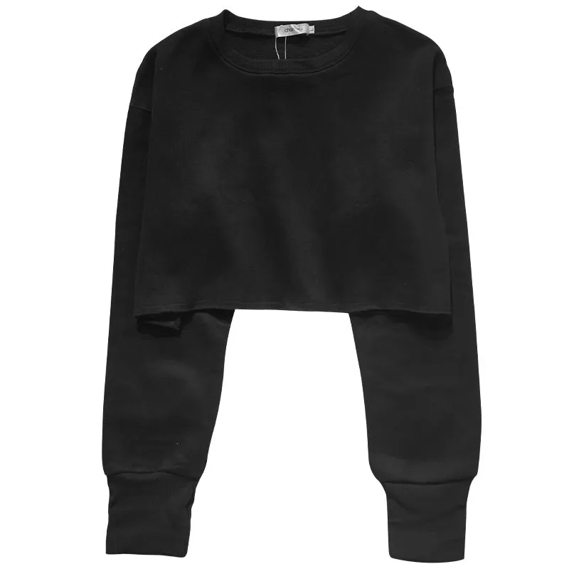 Toleet fall inspo outfits Women's Short Cropped Cropped Sweater Fleece-lined Pullover Long Sleeve Yoga Fitness Sportswear Top