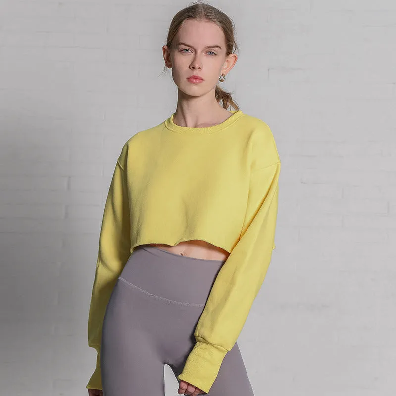 Toleet fall inspo outfits Women's Short Cropped Cropped Sweater Fleece-lined Pullover Long Sleeve Yoga Fitness Sportswear Top