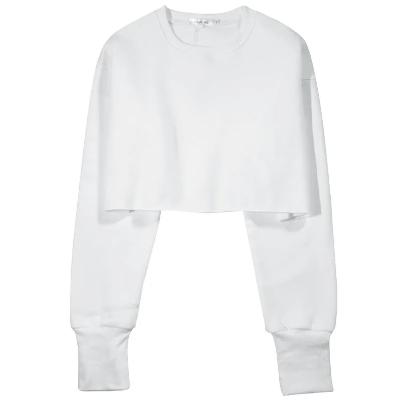 Toleet fall inspo outfits Women's Short Cropped Cropped Sweater Fleece-lined Pullover Long Sleeve Yoga Fitness Sportswear Top