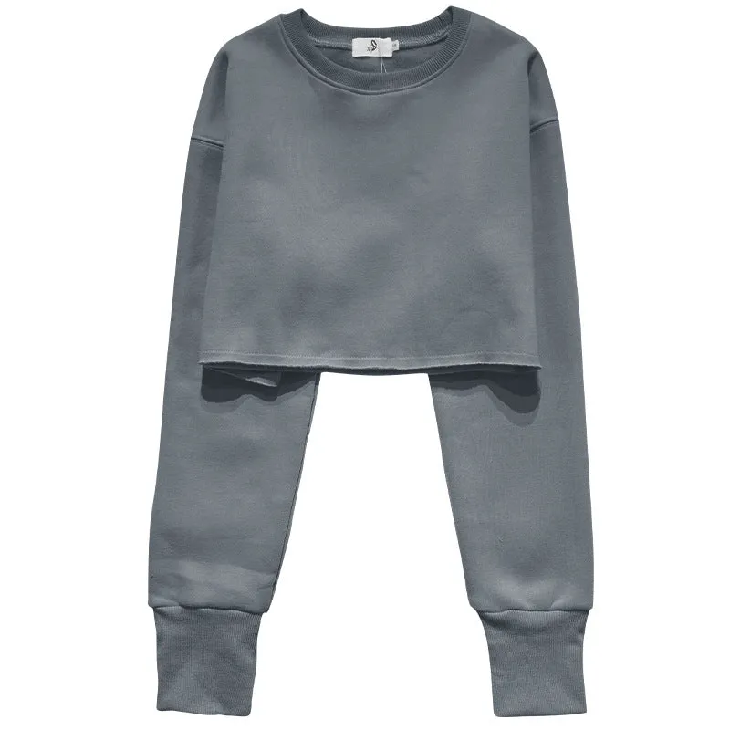 Toleet fall inspo outfits Women's Short Cropped Cropped Sweater Fleece-lined Pullover Long Sleeve Yoga Fitness Sportswear Top