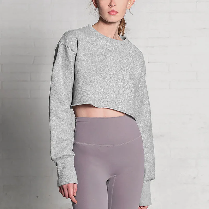 Toleet fall inspo outfits Women's Short Cropped Cropped Sweater Fleece-lined Pullover Long Sleeve Yoga Fitness Sportswear Top