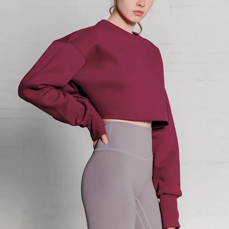 Toleet fall inspo outfits Women's Short Cropped Cropped Sweater Fleece-lined Pullover Long Sleeve Yoga Fitness Sportswear Top