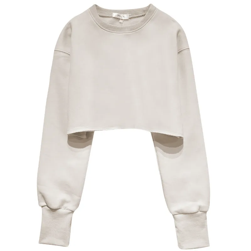 Toleet fall inspo outfits Women's Short Cropped Cropped Sweater Fleece-lined Pullover Long Sleeve Yoga Fitness Sportswear Top