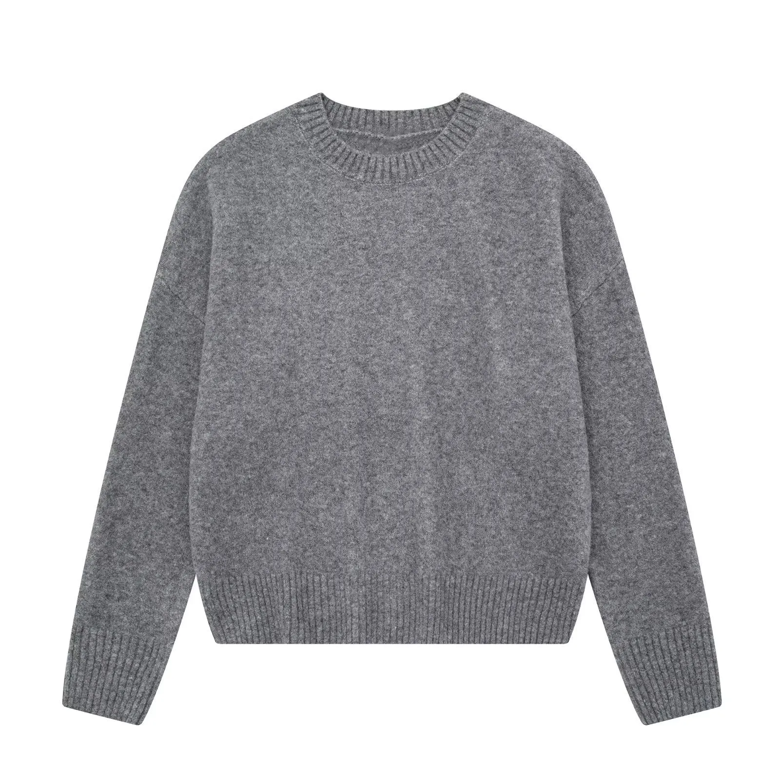 Toleet men’s fall fashion 2024 Cotton Pullover Sweater Autumn New Women's Pullover Loose Casual Soft Gray round Neck Basic Sweater