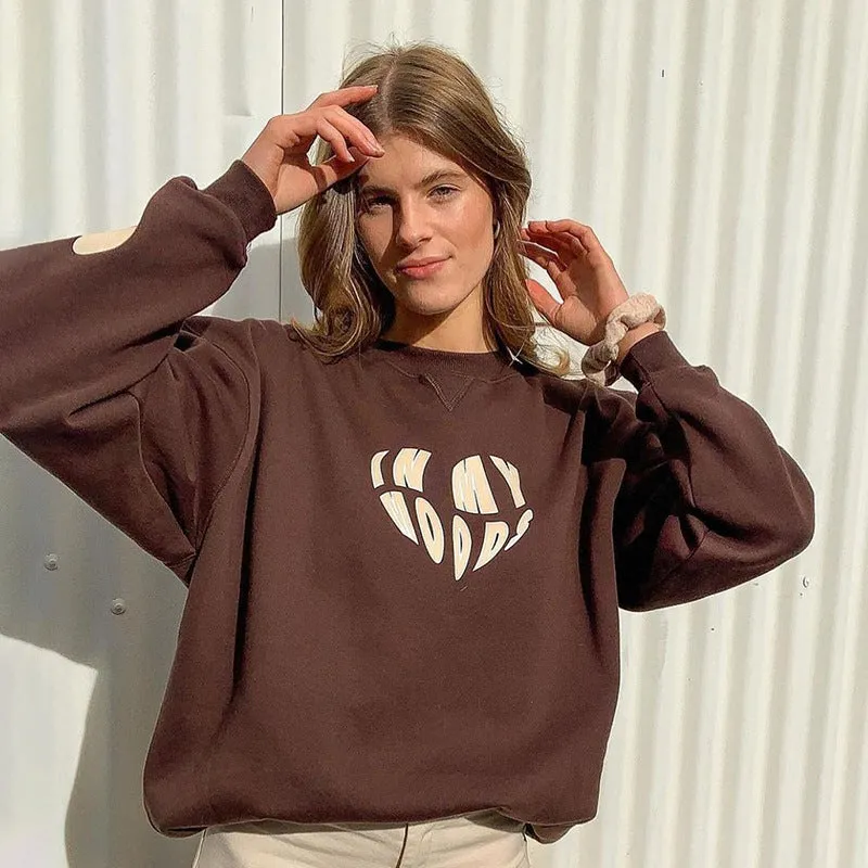 Toleet outfit 2024 Autumn and Winter 40 Indie School Outfits for Girls Women's Love Printed Pullover Top