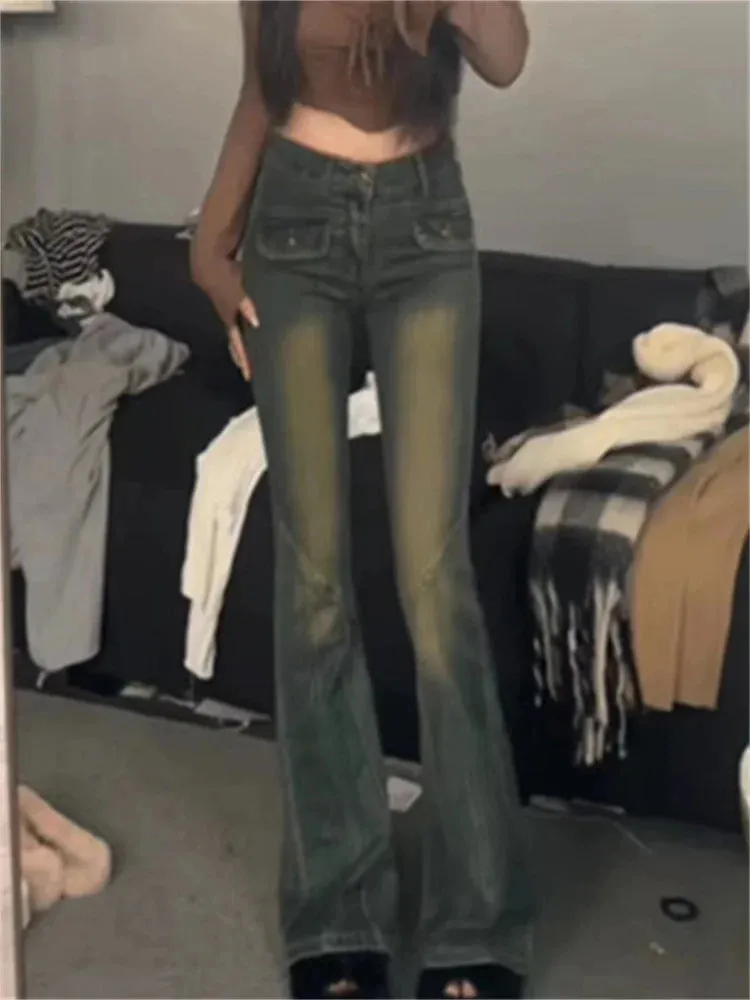 Toleet Spliced Blue Jeans for Women 2024 New Fashion Vintage Slim High Waisted Jeans Chic Streetwear Full Length Y2k Flare Jeans