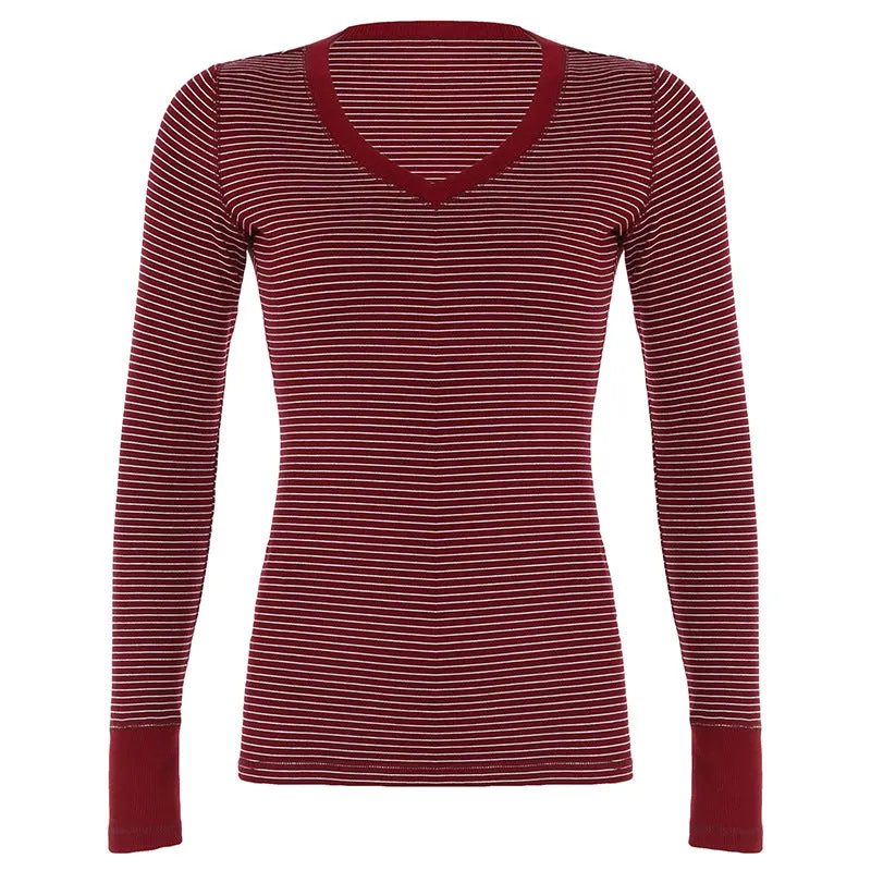 Toleet Women's Fashion Color Matching Striped Irregular off-Shoulder Loose Version Long Sleeve Basic Slimming Casual Top