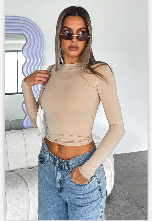 Toleet Women's Street Style 2024 Spring and Autumn Women's New Solid Color round Neck Slim Bottoming Shirt Long Sleeve T-shirt Top