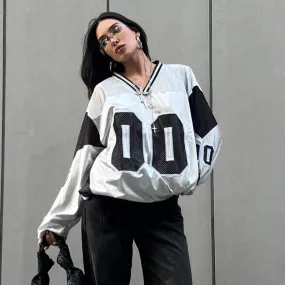 Toleet Women's Street Style American Street V-neck Stitching Digital Top Fashion Sports Loose Pullover Digital Collage Top