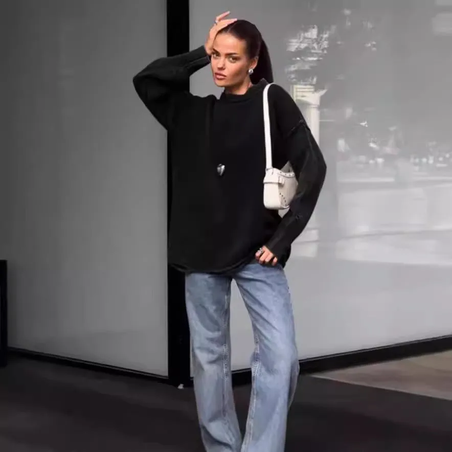 Toleet Women's Street Style christmas outfits Solid Color Pullover Sweater Autumn and Winter New 2024 round Neck Long Sleeve Bottoming Knitted Sweater