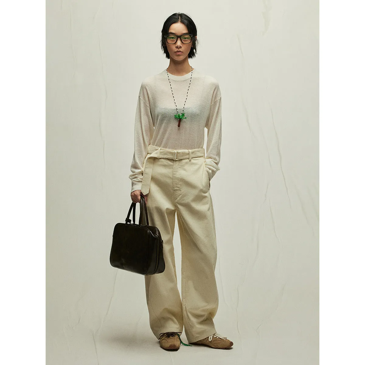 Toleet Women's Street Style Solid Color Wool Blended Camel Velvet Loose Long Sleeve round Neck Close-Fitting Sweater