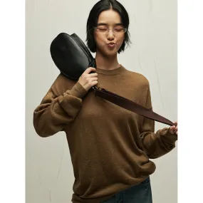 Toleet Women's Street Style Solid Color Wool Blended Camel Velvet Loose Long Sleeve round Neck Close-Fitting Sweater