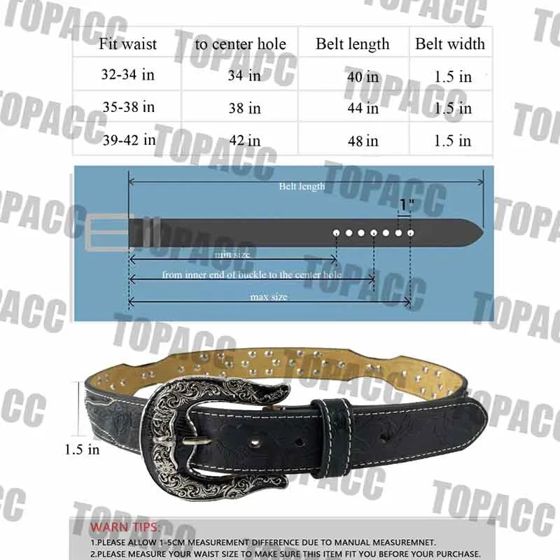 TOPACC Western Super Concho Longhorn Cow Bull Black Country Belts Genuine Leather