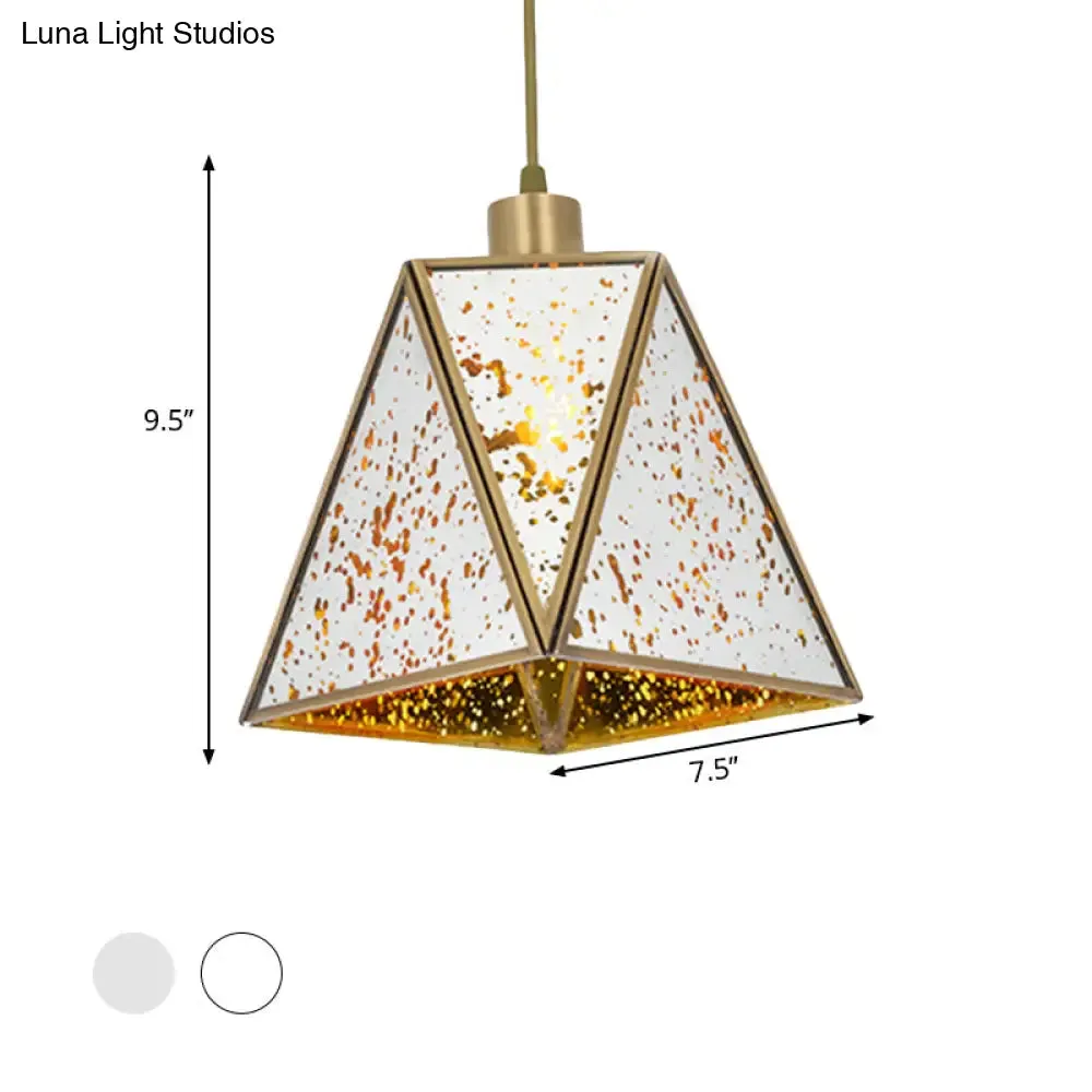 Traditional Silver/Clear Glass Triangle Hanging Lamp for Living Room with 1 Bulb