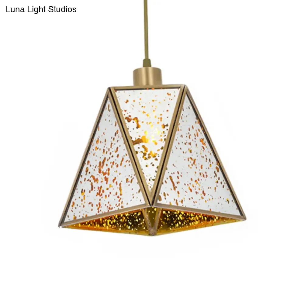 Traditional Silver/Clear Glass Triangle Hanging Lamp for Living Room with 1 Bulb