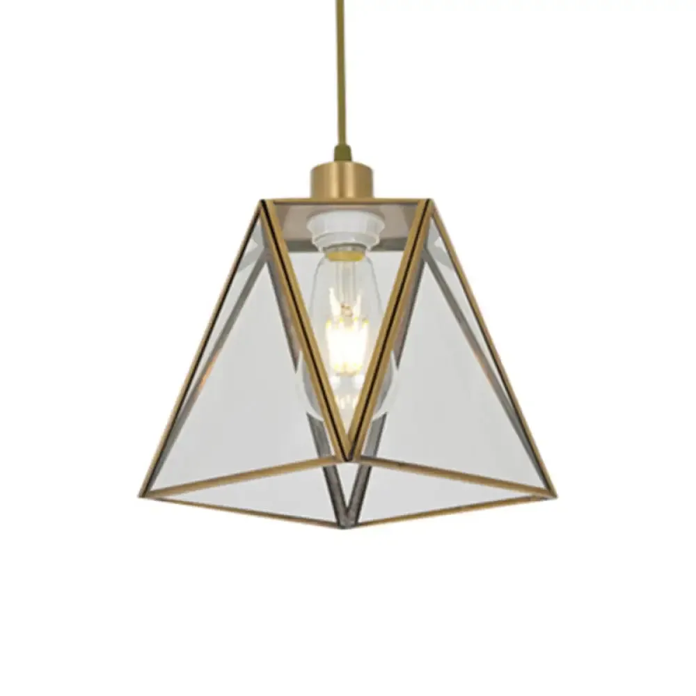 Traditional Silver/Clear Glass Triangle Hanging Lamp for Living Room with 1 Bulb