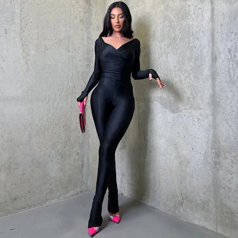 Trendy Two Piece Long Sleeve Top And Bottoms Set
