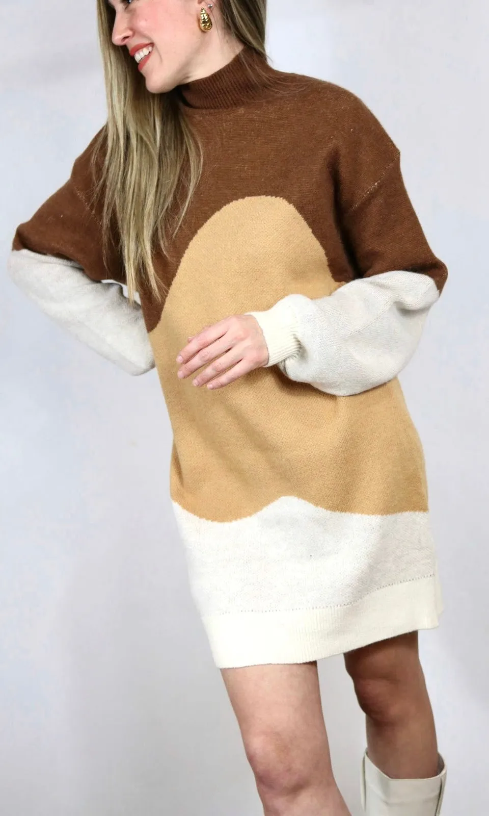 Turtle Neck Colorblock Rib Knit Dress
