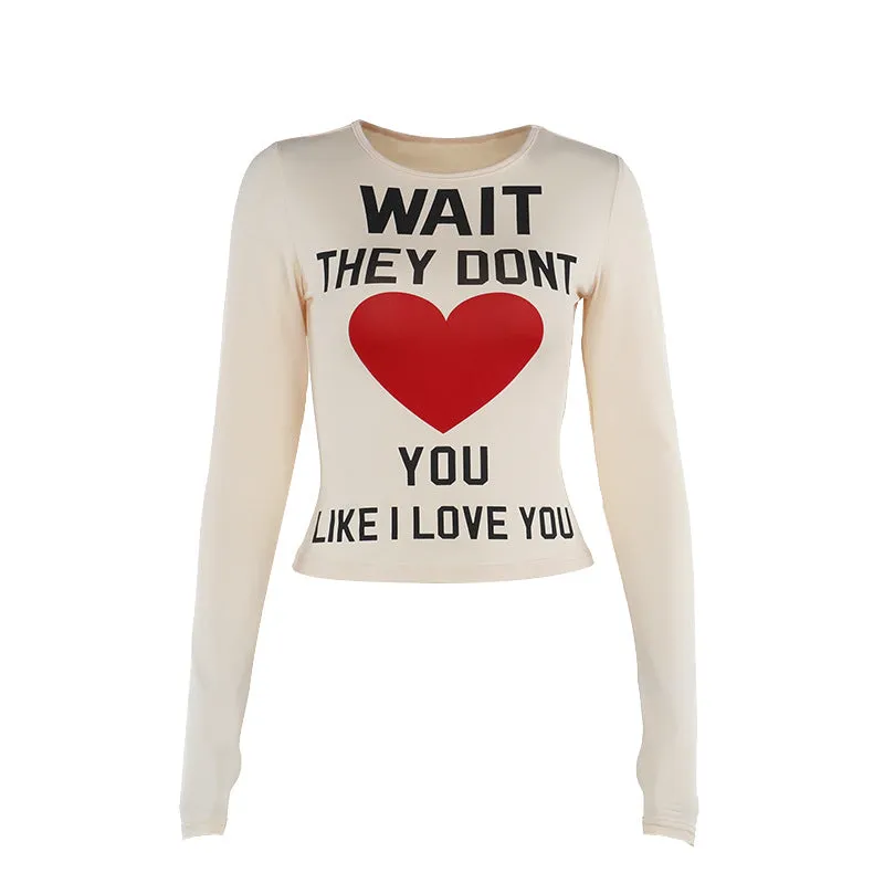 Uniwim 2000s fashion Autumn 2024 New T-shirt Style Simple Casual All-Match Printed Letter Long Sleeve Top for Women