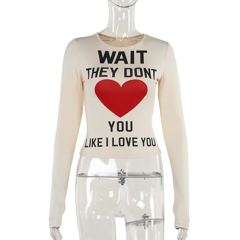 Uniwim 2000s fashion Autumn 2024 New T-shirt Style Simple Casual All-Match Printed Letter Long Sleeve Top for Women
