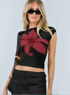 Uniwim barn jacket outfits 2024 New Flower Print Short-Sleeved T-shirt Women's Sexy Backless Slim Top Hot Girl