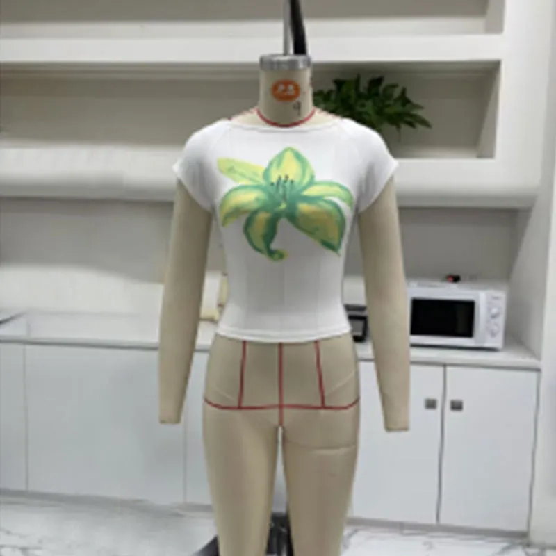 Uniwim barn jacket outfits 2024 New Flower Print Short-Sleeved T-shirt Women's Sexy Backless Slim Top Hot Girl