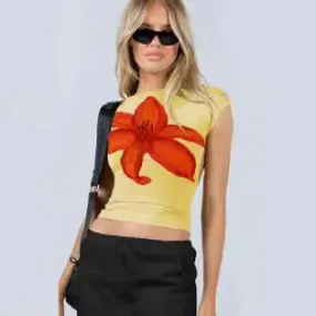 Uniwim barn jacket outfits 2024 New Flower Print Short-Sleeved T-shirt Women's Sexy Backless Slim Top Hot Girl