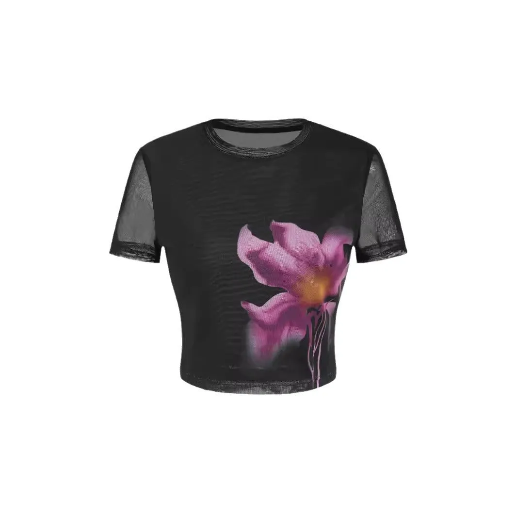 Uniwim barn jacket outfits 2024 Street Casual All-Match Top Ins Niche Tie-Dyed Mesh round Neck Short Sleeve T-shirt for Women