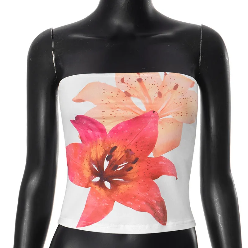 Uniwim barn jacket outfits American Hot Girl Style Flower Print Slim Slimming Tight Tube Top for Women Summer New