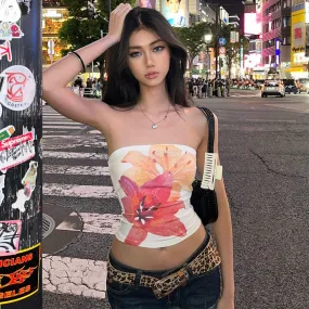 Uniwim barn jacket outfits American Hot Girl Style Flower Print Slim Slimming Tight Tube Top for Women Summer New