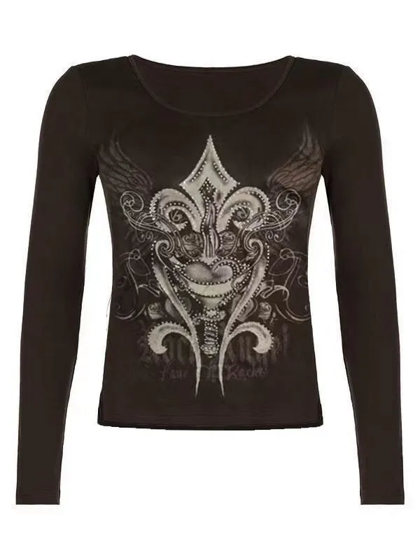 Uniwim barn jacket outfits Autumn and Winter New Printed round Neck Long Sleeve Knitted Long Sleeve T-shirt Casual Bottoming Shirt