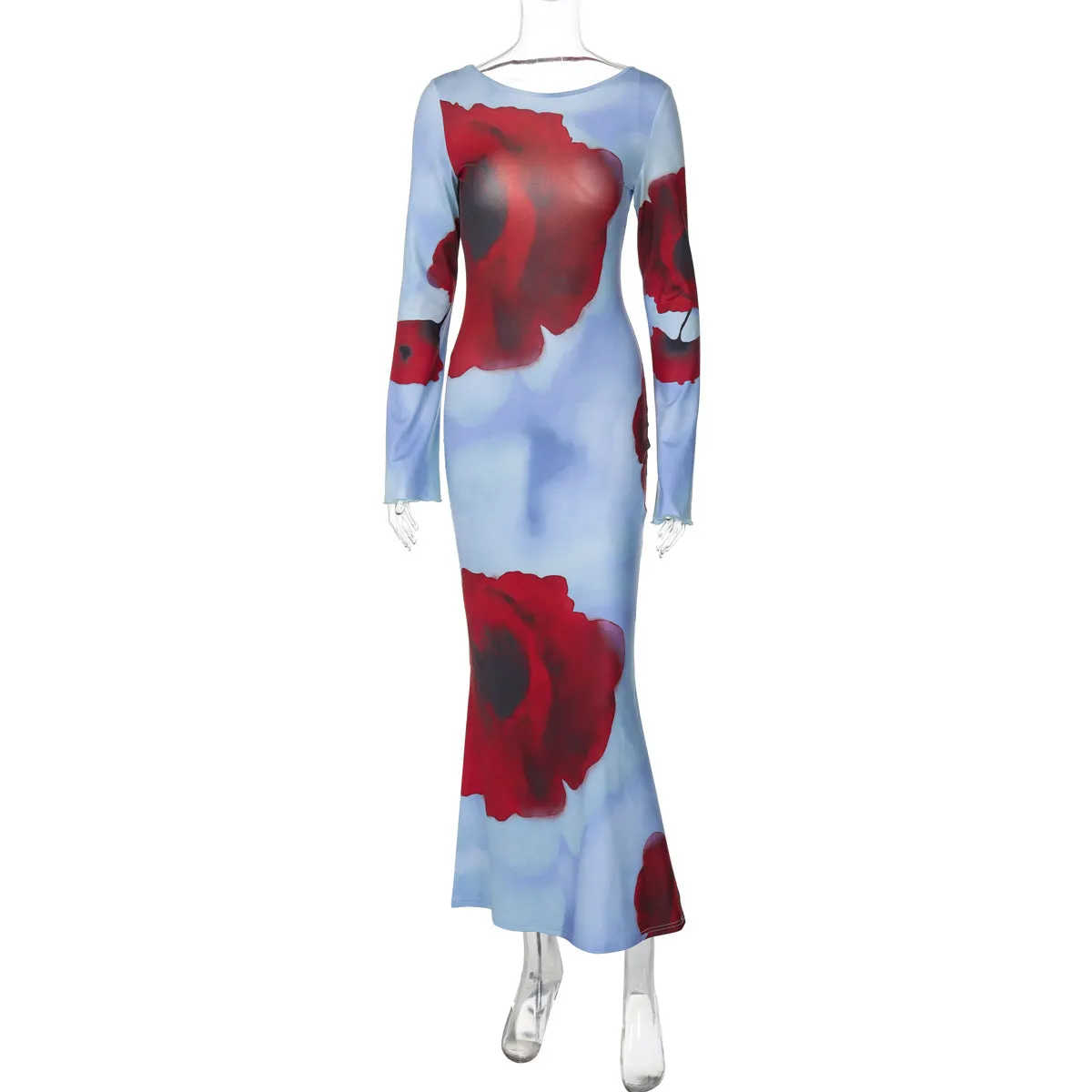 Uniwim birthday outfit Fashionable Printed Long Dress 2024 Autumn Women's New Long Sleeve Sexy Backless Dress