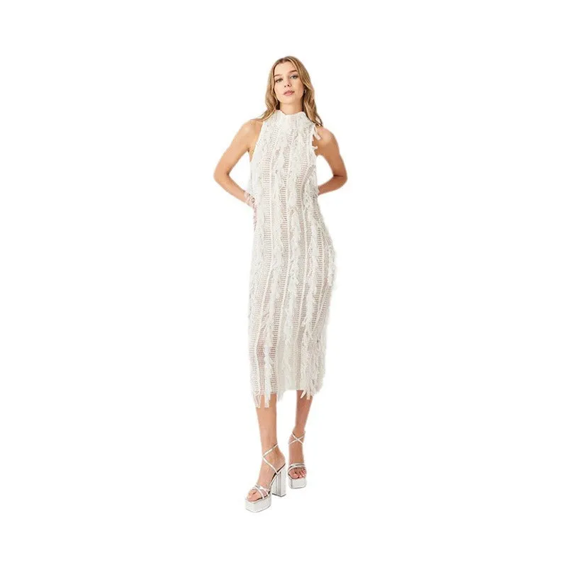 Uniwim birthday outfit Style Women's Clothing 2024 New Fashion Sexy Tassel Perspective Slim Temperament Elegant Perspective Mesh Dress