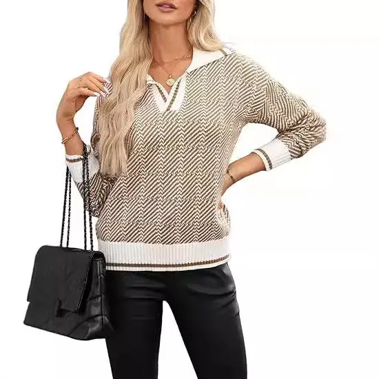 Uniwim fall outfits women 2024 Autumn and Winter Knitted Pullover Lapel Women's Clothing New Hot Selling TK Hot Selling Retro Pattern