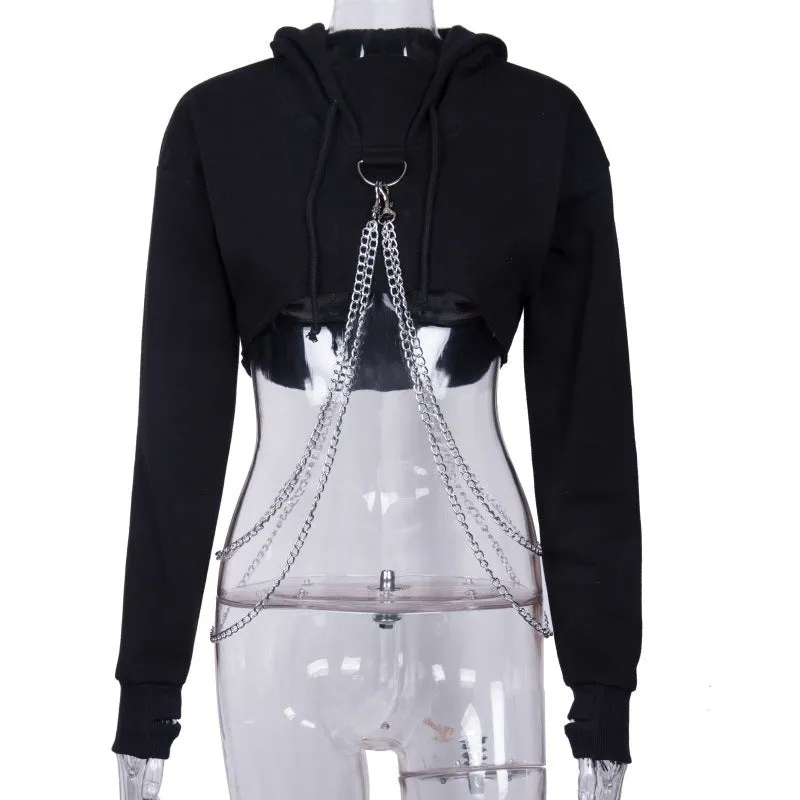 Uniwim hipster 82118 Summer New Women's Short Personalized Sweater Street Hot Girl All-Match Chain Slim Top for Women
