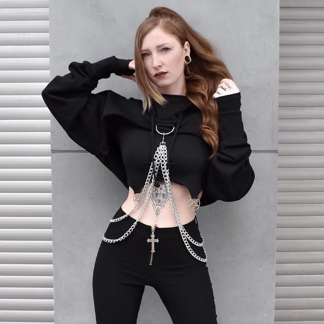 Uniwim hipster 82118 Summer New Women's Short Personalized Sweater Street Hot Girl All-Match Chain Slim Top for Women